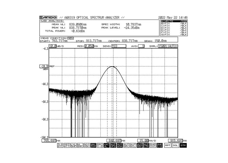 840nm 5mW 10nm Bandwidth SLED Broadband Sumber cahya Modul 840nm 5mW 10nm Bandwidth SLED Broadband Sumber cahya Modul
